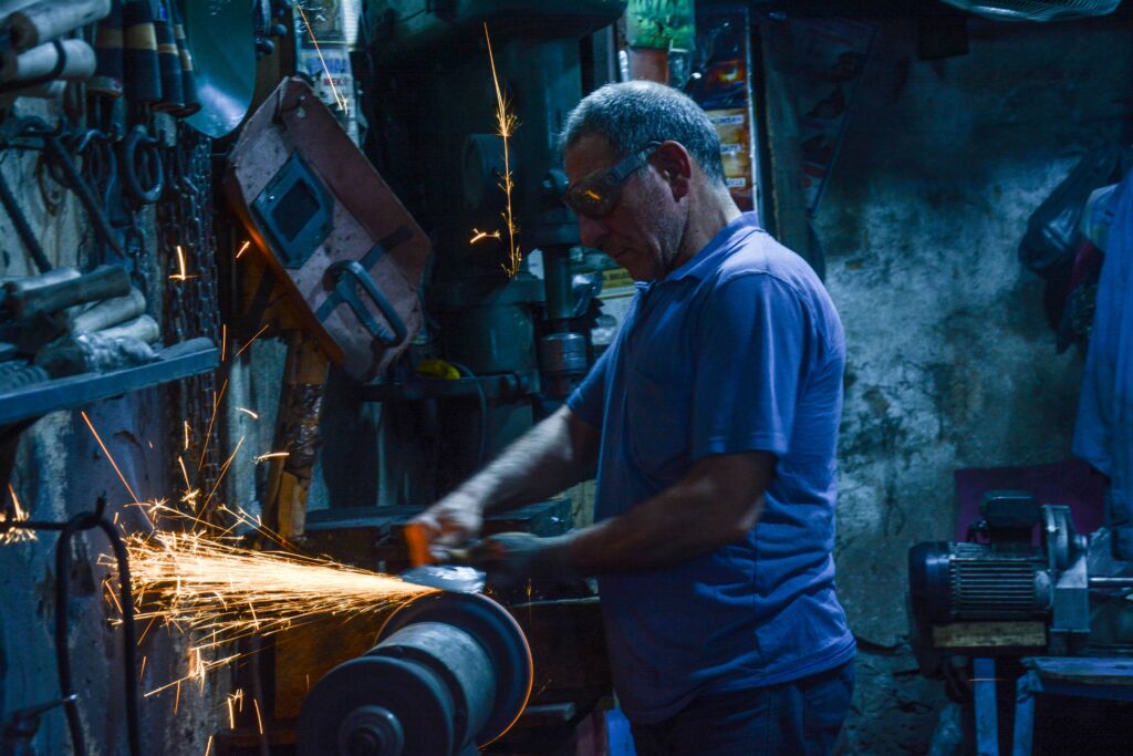 Man working in a machine shop.